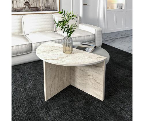 Sohvapöytä Dolunay - Harmaa, Travertiini