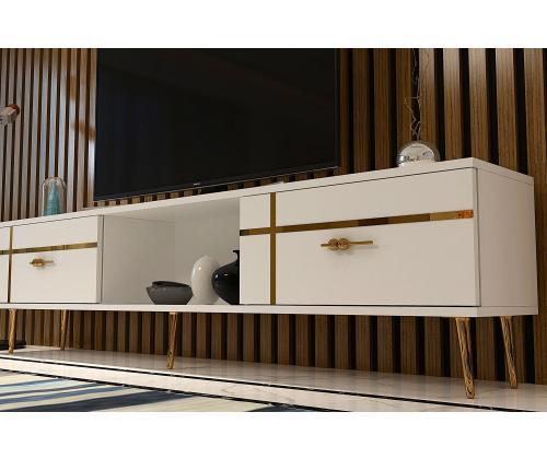 TV laud Line - Valkoinen, kultainen