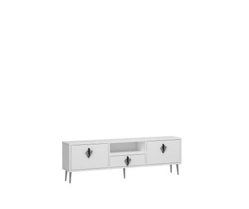 TV-pöytä 1311-DROP-32 - Valkoinen, musta, hopea