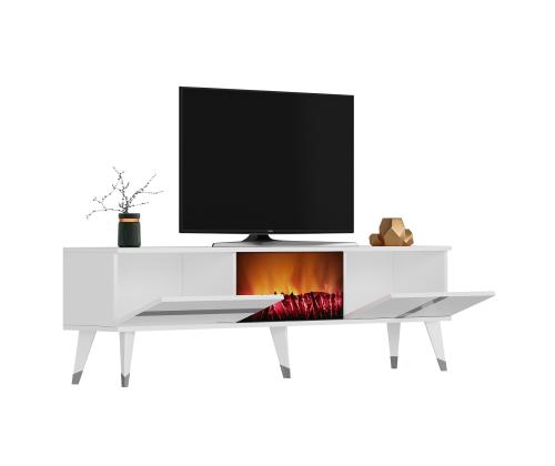 TV-pöytä Vania takka - Valkoinen, hopea