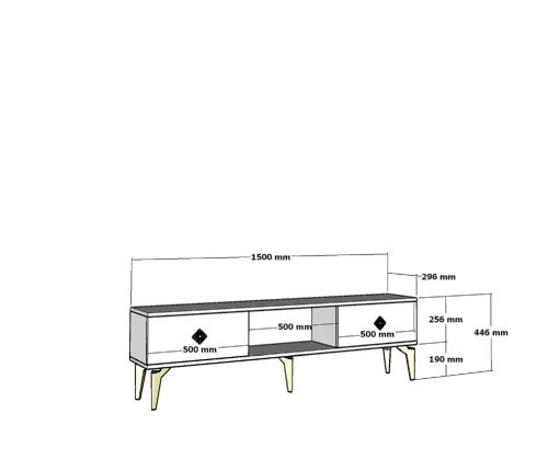 TV-pöytä Doruk takka - Valkoinen, kultainen