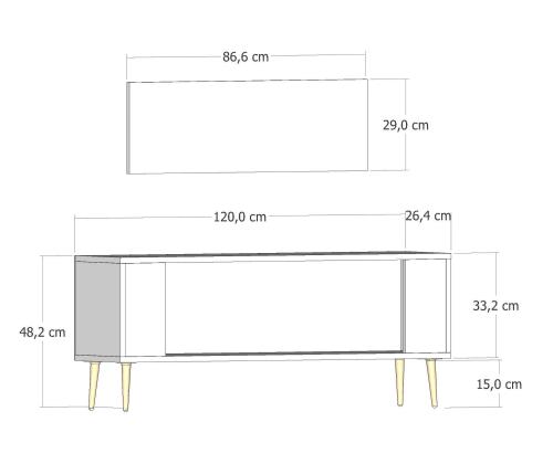 TV-pöytä Retrolp5 - Valkoinen, hopea