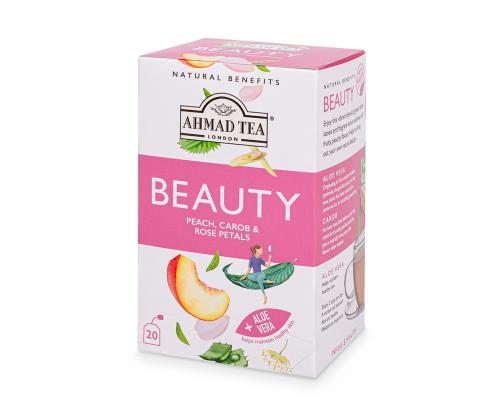 Yrttitee AHMAD Beauty persikka, mäkikuisma ja ruusun terälehtiä 20 kpl kirjekuoressa