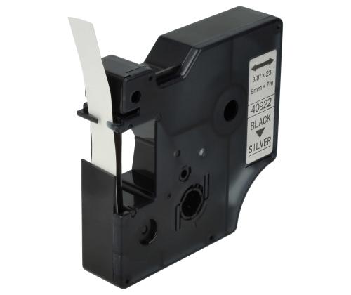 Kirjoitus-/merkintäteippi Dymo 40922 9mm musta/hopea, liimattu