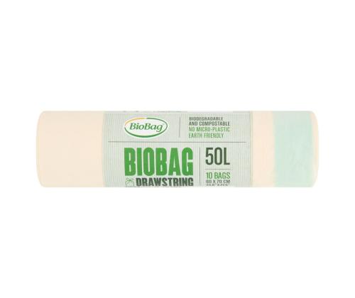 Roskapussi narulla 50L (600x700mm) 25mic biohajoava kompostoituva BIOBAG 10kpl
