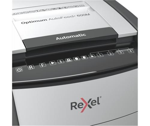Rexel AutoFeed+ 600M paperisilppuri Mikrosilppuri 2x15mm P-5 110L, 55 dB, harmaa/musta, harmaa/musta
