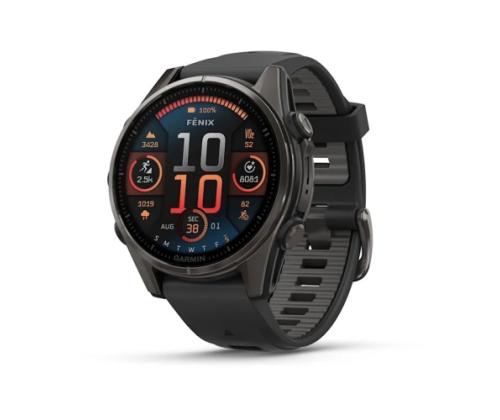 Garmin Fenix 8 älykello 43 mm AMOLED Sapphire,Hiiliharmaa Ti.,Musta/Pebble harmaa silikoniranneke