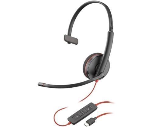 Poly Blackwire 3210 Mono Wired Headset, USB-C, USB-C/A-sovitin (irtotavarana), musta