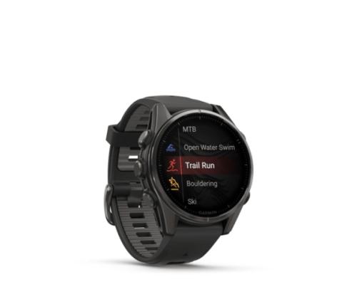 Garmin Fenix 8 älykello 43 mm AMOLED Sapphire,Hiiliharmaa Ti.,Musta/Pebble harmaa silikoniranneke