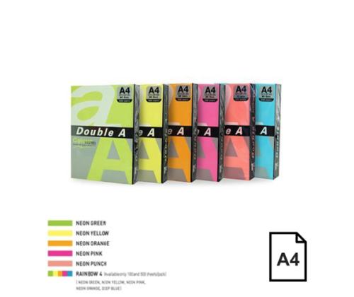 Värillinen Neonpaperi Double A, 75g, A4, 500 arkkia, Rainbow 4, 5 Neon Colors
