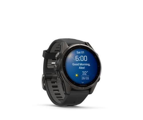 Garmin Fenix 8 älykello 43 mm AMOLED Sapphire,Hiiliharmaa Ti.,Musta/Pebble harmaa silikoniranneke