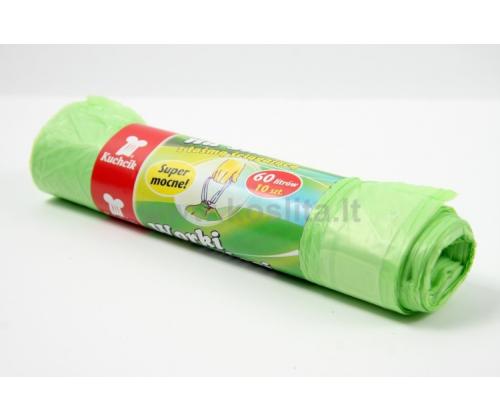 Kiristysnauha roskapussit, 60l/10kpl, HDPE, vihreä