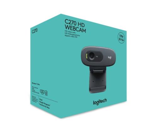 Logitech C270 HD Webcam, tummanharmaa (SPEC)