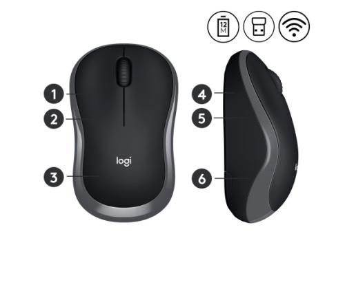 Logitech M185 langaton hiiri, RF Wireless, 1000 DPI, musta/harmaa