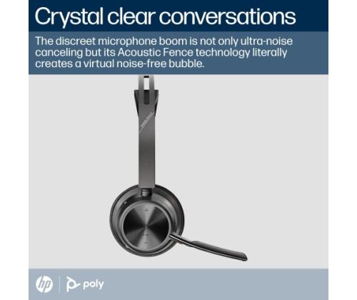 Poly Voyager Focus 2 MS Teams Langattomat kuulokkeet, Bluetooth, USB-C/A-sovitin, latausteline, musta