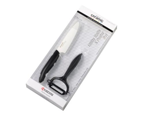 Kyocera FK-110WHCP10NBK Utility Knife & Peeler Set, veitsi (11 cm terä) ja kuorimaveitsi, musta