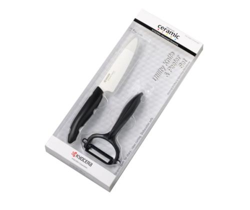 Kyocera FK-110WHCP10NBK Utility Knife & Peeler Set, veitsi (11 cm terä) ja kuorimaveitsi, musta