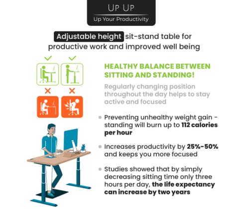 Säädettävän korkuinen pöytä Up Up Bjorn Grey, pöytälevy L Musta