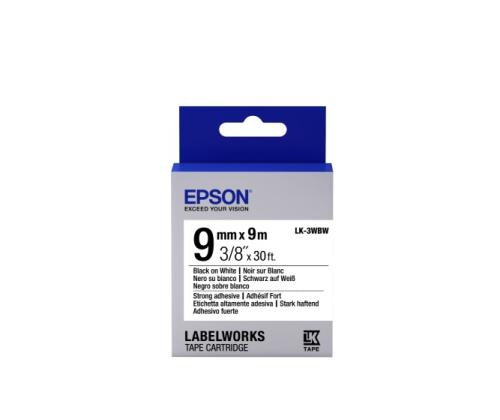 Epson LK-3WBW (C53S653007) tarranauhakasetti, vahva liima, musta ja valkoinen 9mm, 9m
