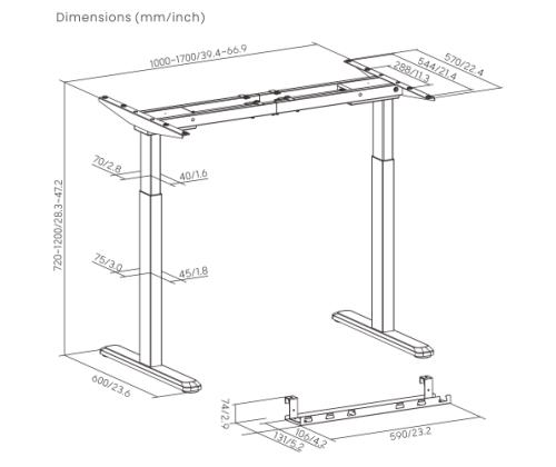 Säädettävän korkuinen pöytärunko Up Up Bjorn, harmaa