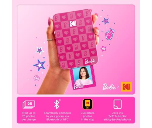 Barbie x Kodak STEP Slim Instant Mobile Photo printer Colour ZINK 2x3'' 1ppm, Bluetooth, vaaleanpunainen