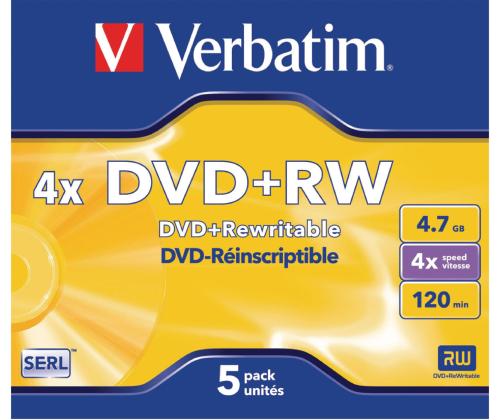 DVD+RW 700MB 4X 80min Verbatim 5kpl jalokivikotelo