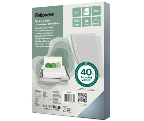 Sidekalvo FELLOWES A4, 200mic kirkas läpinäkyvä 100 kpl
