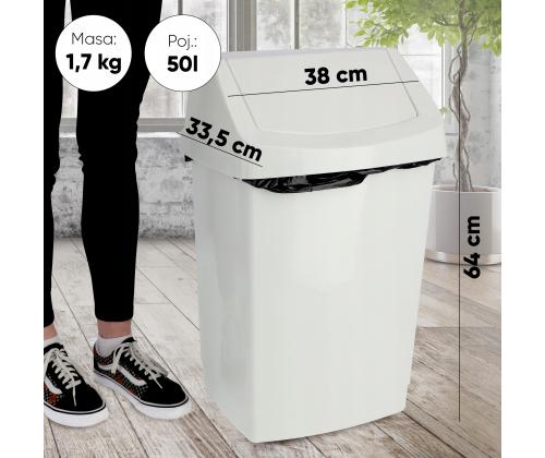 Roskakori 50L liikkuvalla kannella, valkoinen