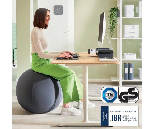 Istuinpallo ergonominen LEITZ Ergo 65cm.Anti-Roll-Away tummanharmaa