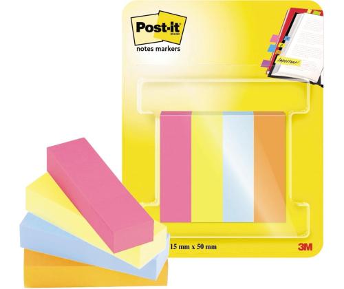 Muovinen kirjanmerkki 15x50mm POST-IT 4 väriä x 50 arkkia PEFC