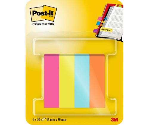 Muovinen kirjanmerkki 15x50mm POST-IT 4 väriä x 50 arkkia PEFC