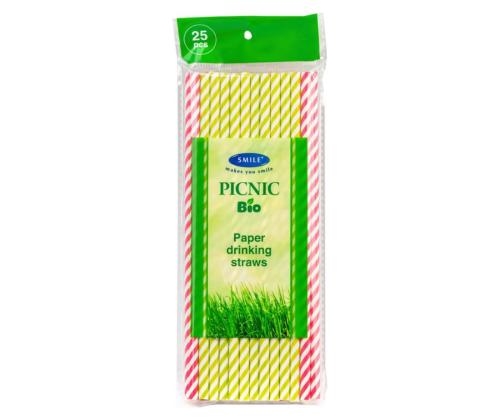 Juomapillit SMILE-paperista, Ø 6mm, 25 kpl, vihreä/punainen