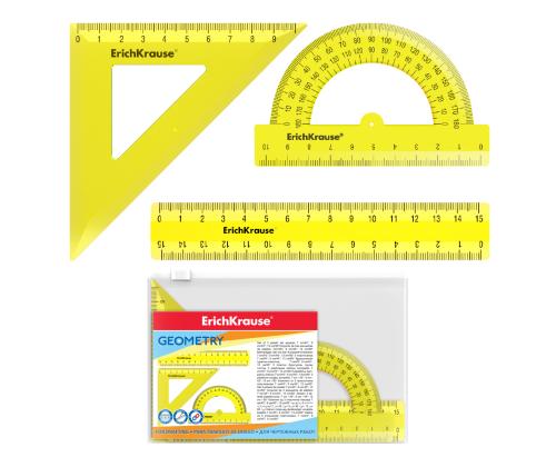 Viivainsetti (kolmio, viivain ja malli) neonkeltainen ERICH KRAUSE