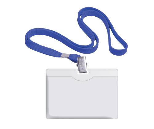 Nimikyltin pidike 58x90mm FOROFIS vaakasuora kaulanauhalla sinisellä