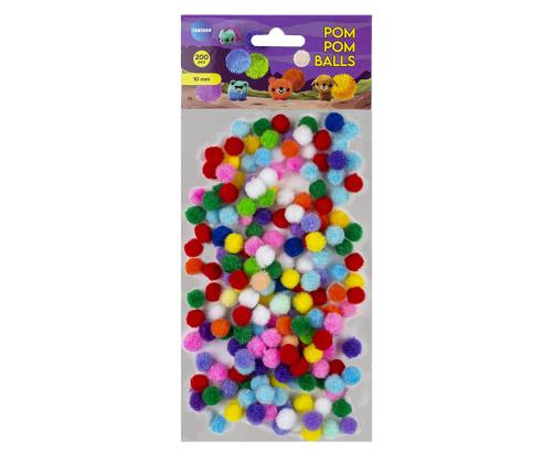 Pompom pallo 10mm, 200kpl, sekavärejä / OPP laukku