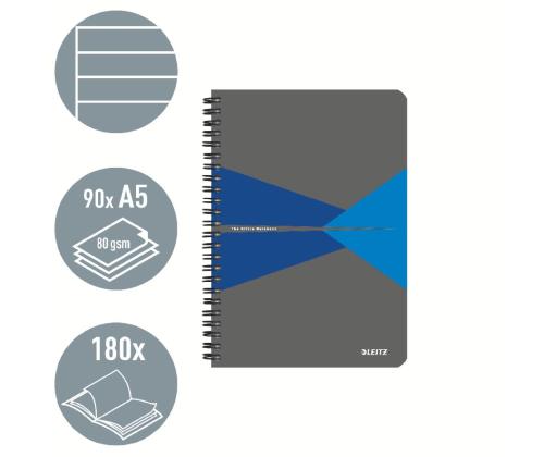 Spiraalisidottu kansio A5 viivoitettu pahvikansi LEITZ Office 90 arkkia sininen