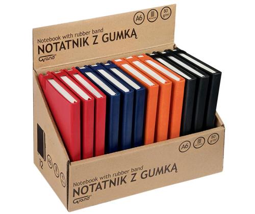 Konttorikirja A6 80a kuminauhalla musta Grand