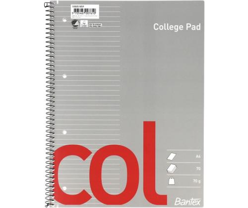 Kansi kierresidoksessa A4+ vuorattu BANTEX College Pad -pahvi kattaa 70 arkkia