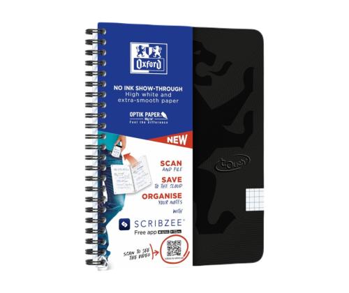 Kansi kierresidoksessa A5+ neliömäinen OXFORD Touch -pahvikannet mustat 70 arkkia