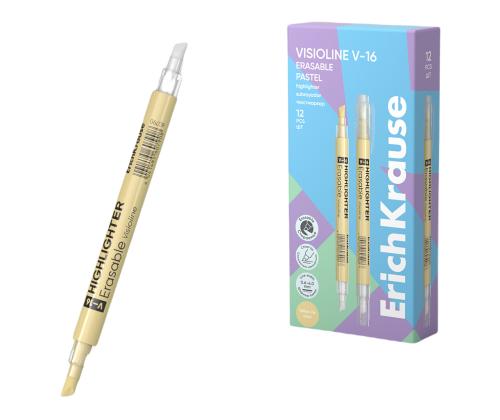 Kaksipäinen tekstimerkki ERICH KRAUSE Visioline V-16 pyyhittävä pastellinkeltainen