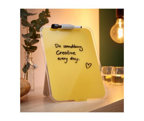 Lasitaulu-magneettitaulu LEITZ Cozy 220x300mm pöytään + keltainen tussi