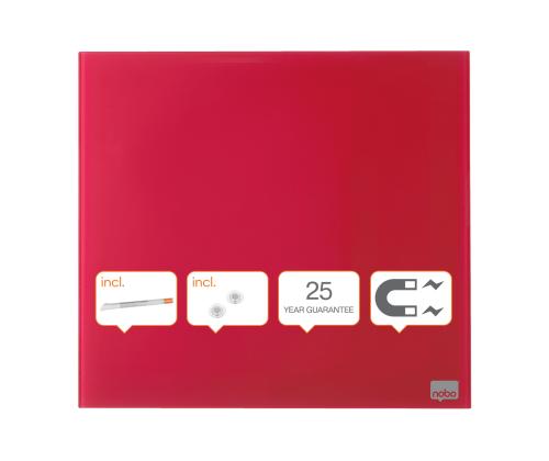 Lasilevy-magneettilevy NOBO Impression Pro Sq.Tiles 450x450mm, punainen