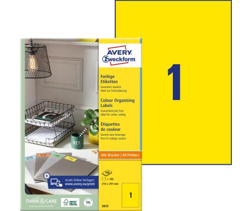 Tarratarra AVERY Zweckform 210x297mm 100 arkkia keltainen (3473)