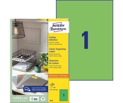 Tarratarra AVERY Zweckform 210x297mm 100 arkkia vihreä (3472)