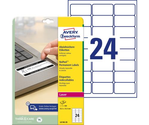 Tarratarra AVERY Zweckform 63,5x33,9mm irrotettava (L6146-20)