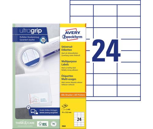 Tarratarra AVERY Zweckform 70x33,8mm 100 arkkia (3664)