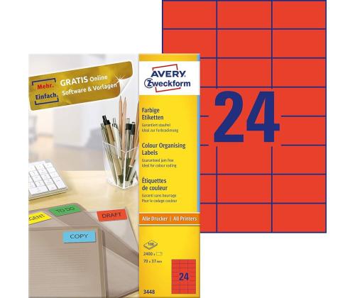 Kopio-lasertarra 70x37mm 100 arkkia/ltk. ZW 3448E punainen 24-osainen