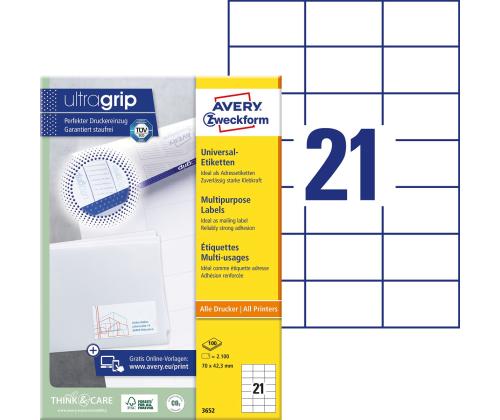 Kopio-lasertarra 70x42,3mm 100 arkkia/ltk. ZW 3652E 21-osainen