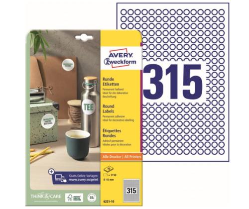 Tarratarra AVERY ZWECKFORM Q10mm 315 10 arkilla (6221-10)