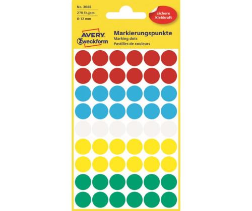 Kleebisetikett AVERY Zweckform Q12mm assortii 270 tk (3088)